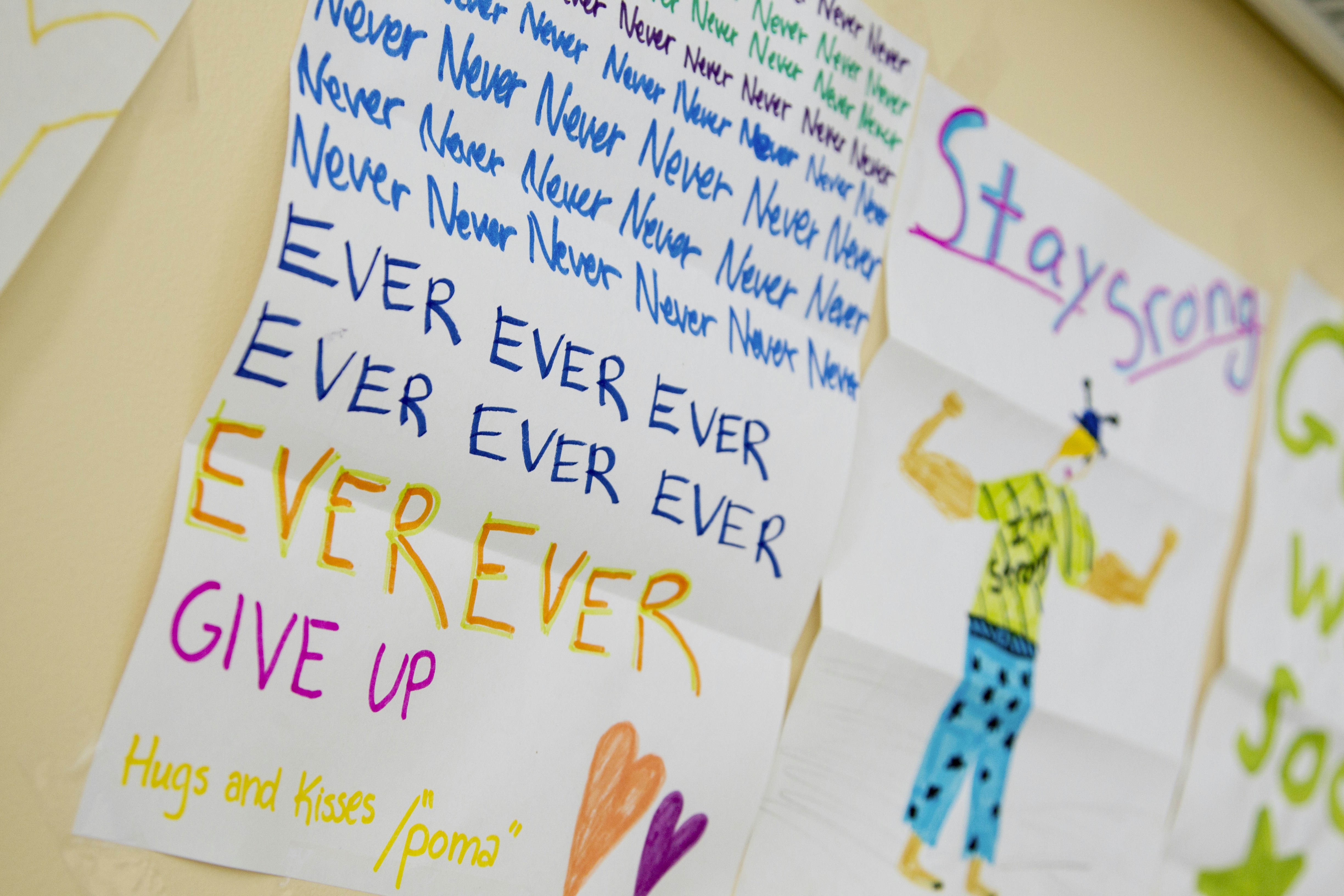 Encouraging sign made for children with cancer at the National Institutes of Health Clinical Center in Bethesda, Maryland. Pediatric, childhood, AYA.