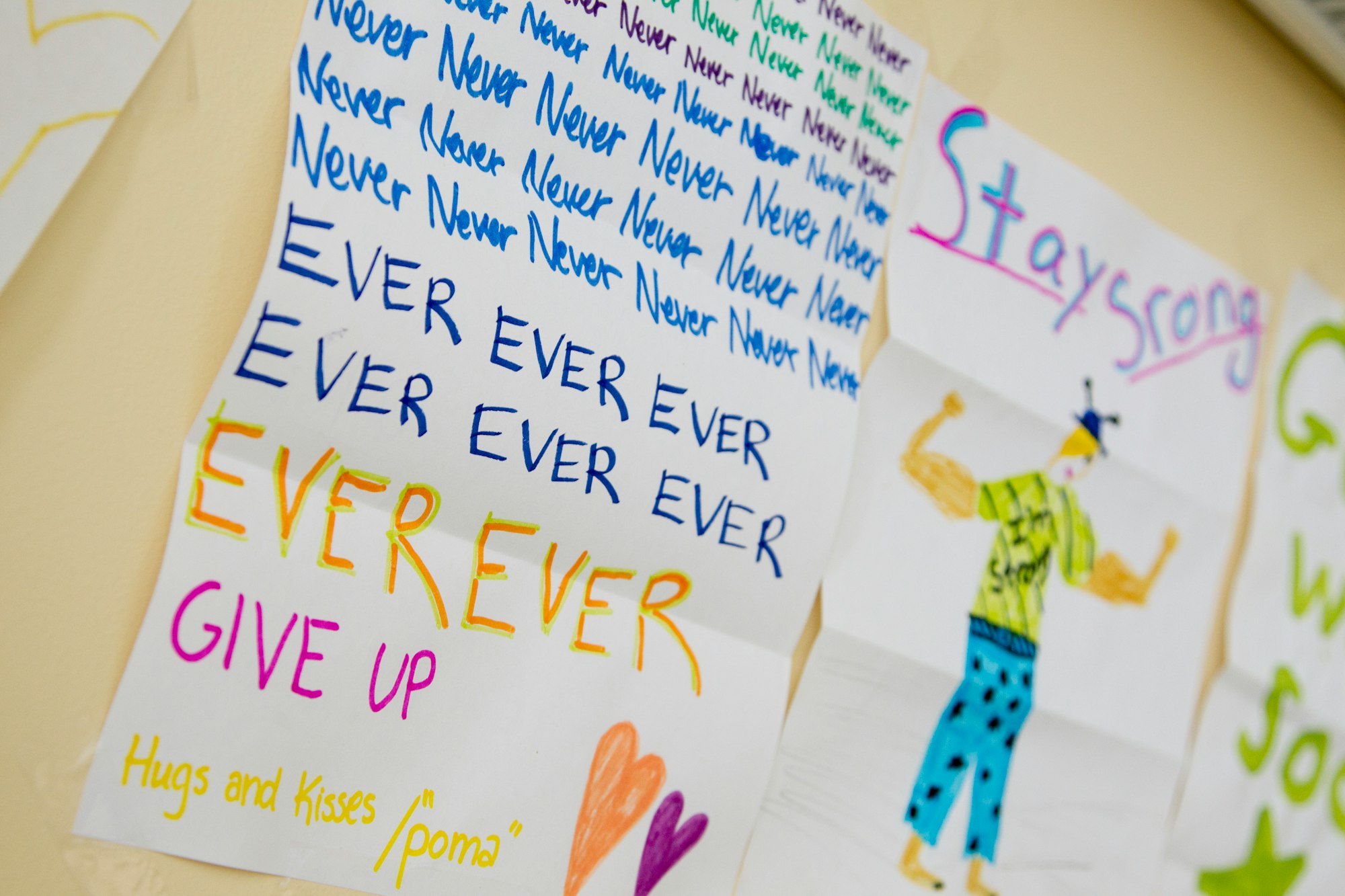 Encouraging sign made for children with cancer at the National Institutes of Health Clinical Center in Bethesda, Maryland. Pediatric, childhood, AYA.