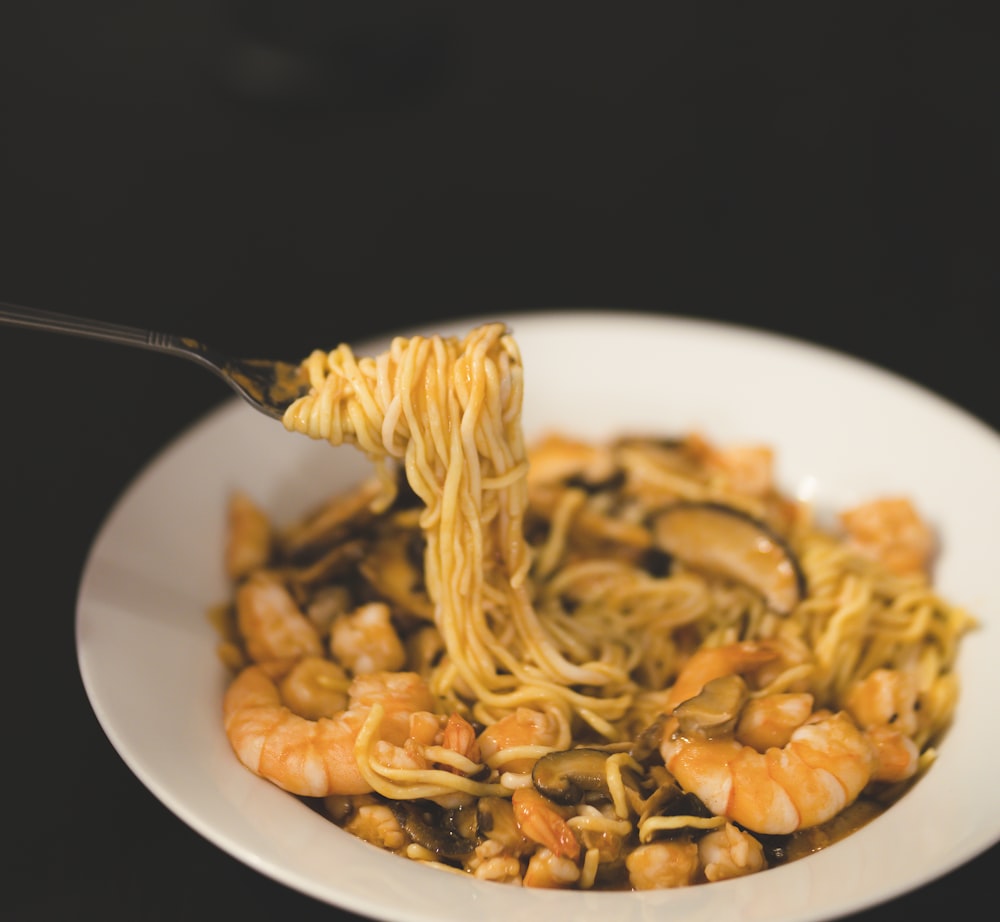 pasta dish on white ceramic plate