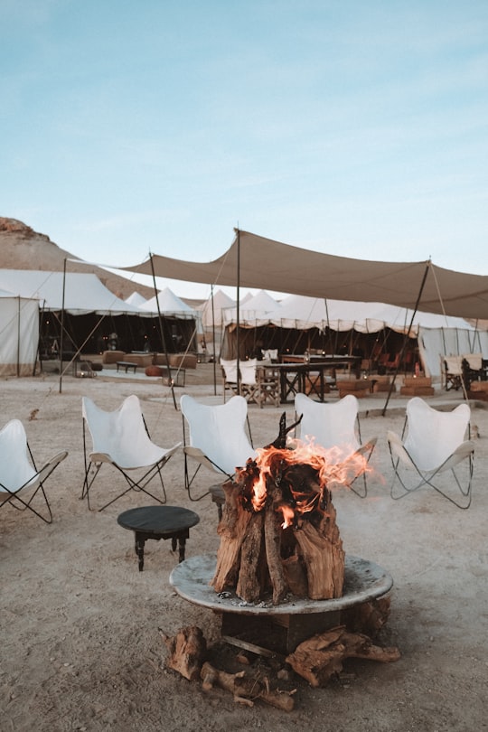 fire on gray round table in Marrakech Morocco