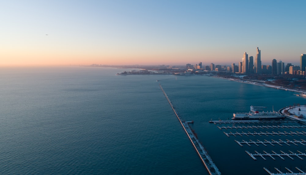 aerial view of city buildings during sunset