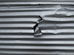 A sheet of corrugated metal with a noticeable tear in the center. The surface exhibits a series of parallel horizontal ridges, common in metal sheeting used for construction or roofing.
