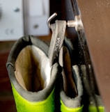 Close-up of high-quality ski boots lined up in the store.