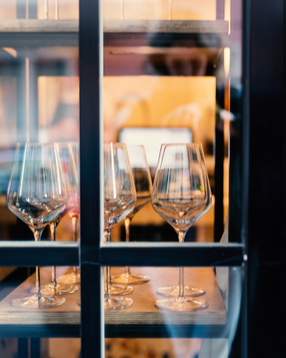 clear wine glasses on table