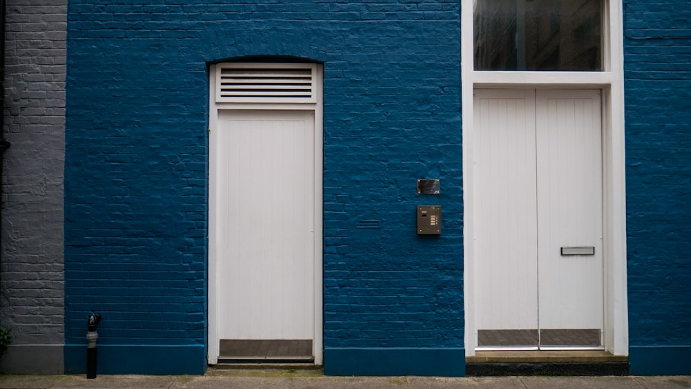 blue and white wooden door