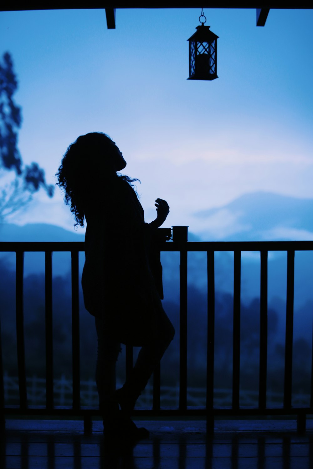 Silhouette einer Frau, die während des Sonnenuntergangs in der Nähe des Zauns steht