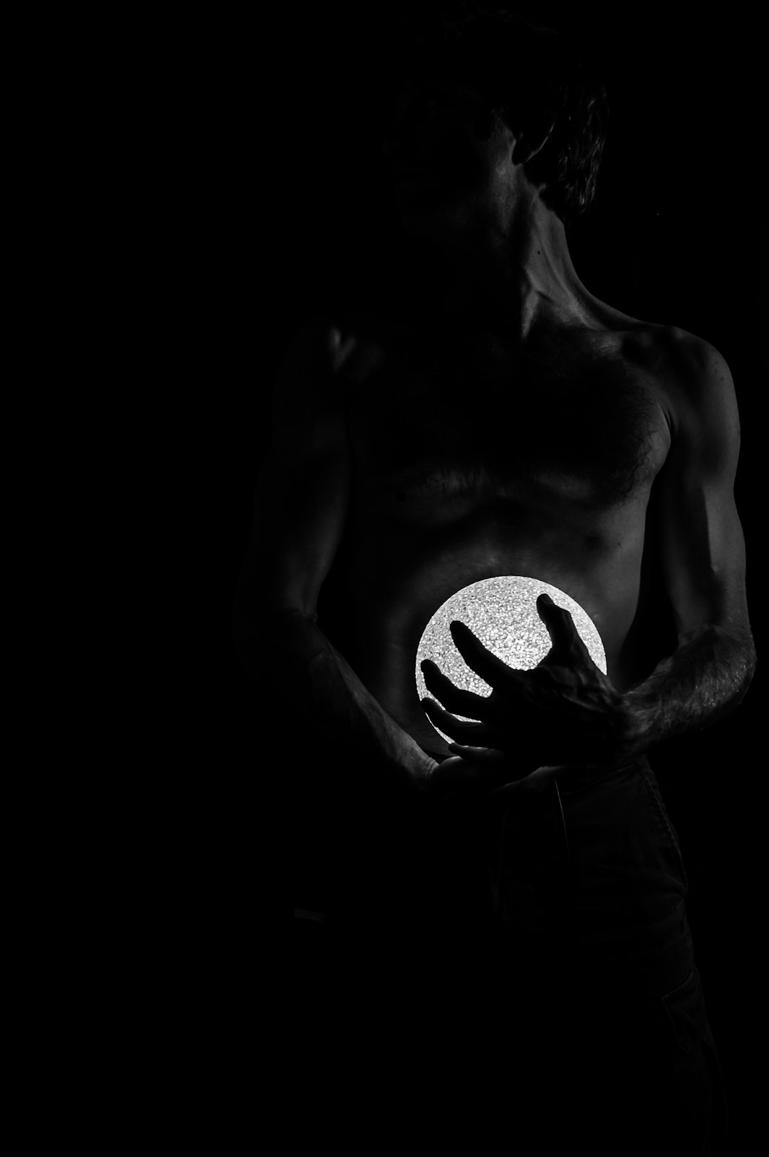 Personal Project. 
Man with Moon.
Recovering from a knee operation, on painkillers, left alone for too long!