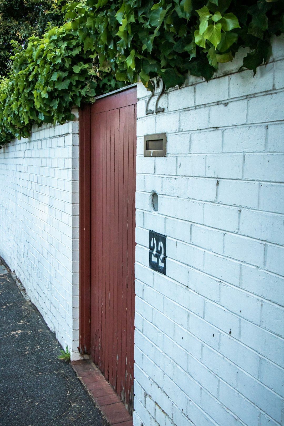 red and white wooden door