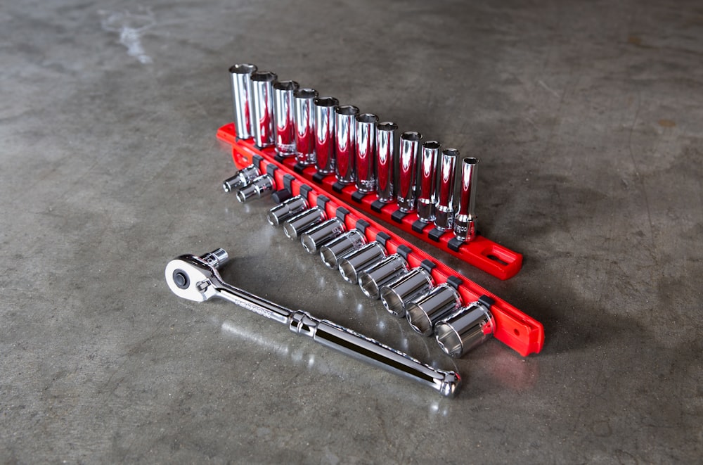 red and silver multi tool