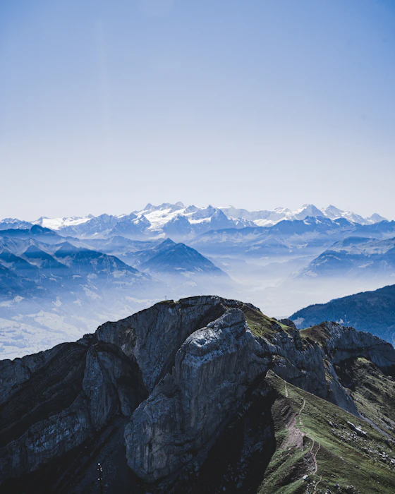 A mountain lake and the Alps near Zurich, Switzerland