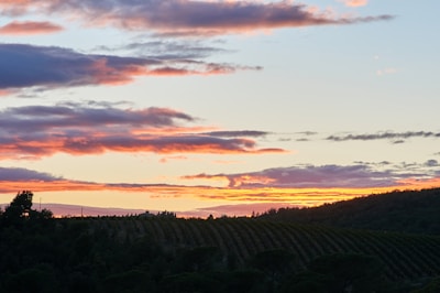 A picturesque sunset over the Douro River with terraced vineyards.