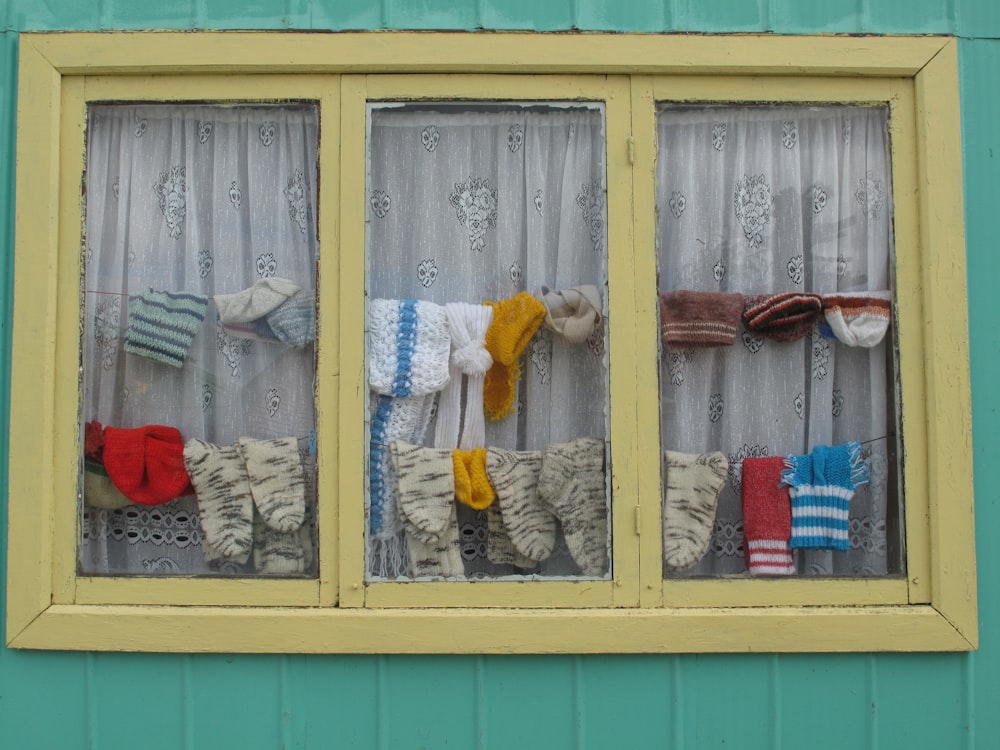 blue and white wooden window