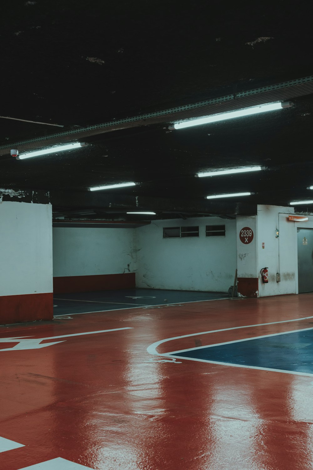 red and white basketball court