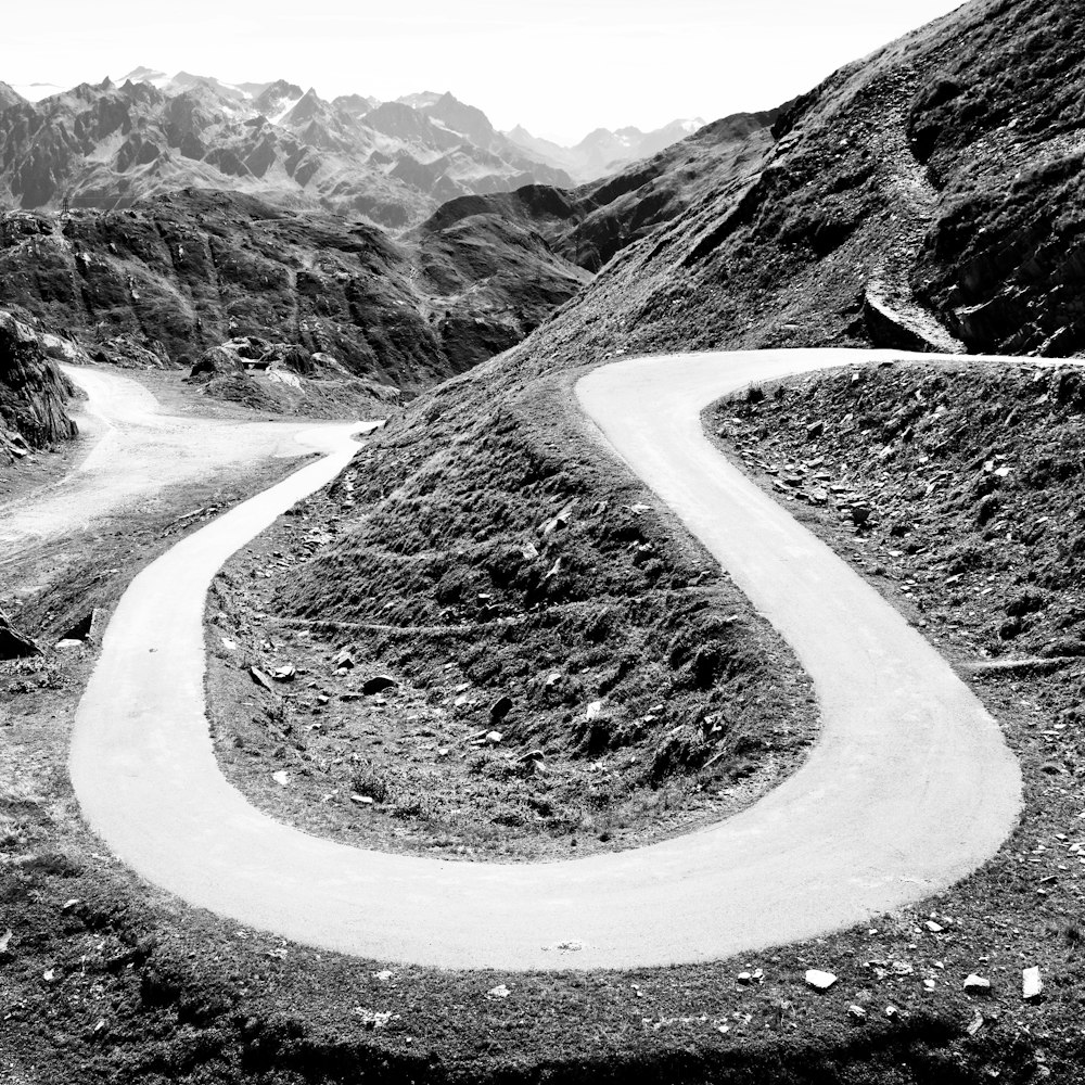 grayscale photo of mountain range