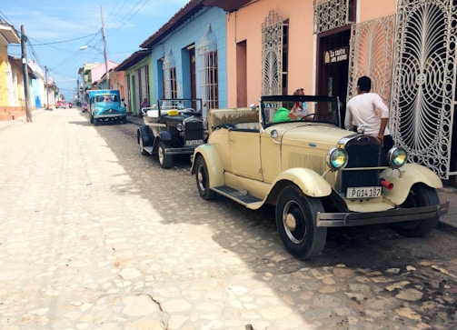 A driver assisting tourists with luggage in front of a charming colonial building.
