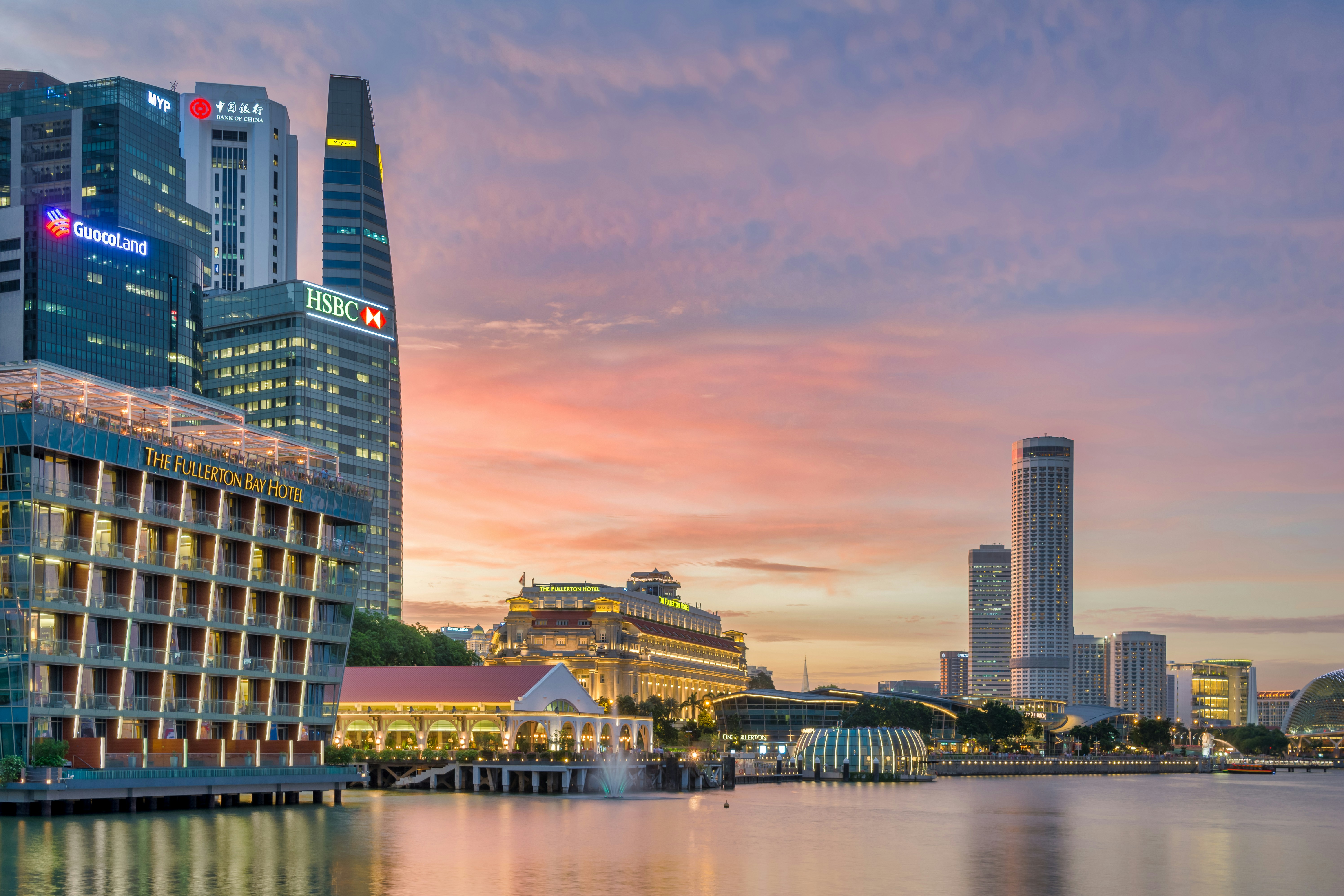 city skyline during night time