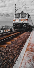 white and black train on rail tracks