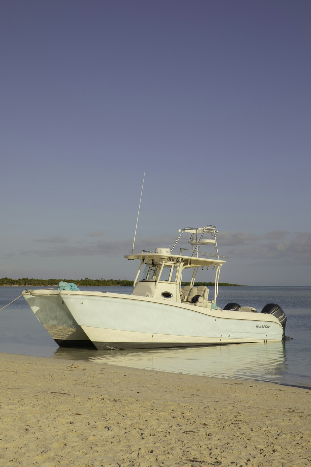 white and blue boat on brown sand during daytime