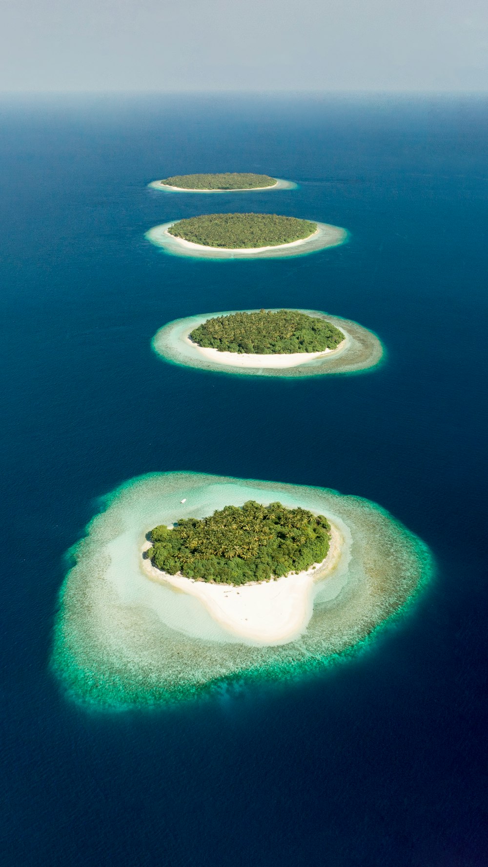 Grüne und braune Insel mitten im blauen Wasser