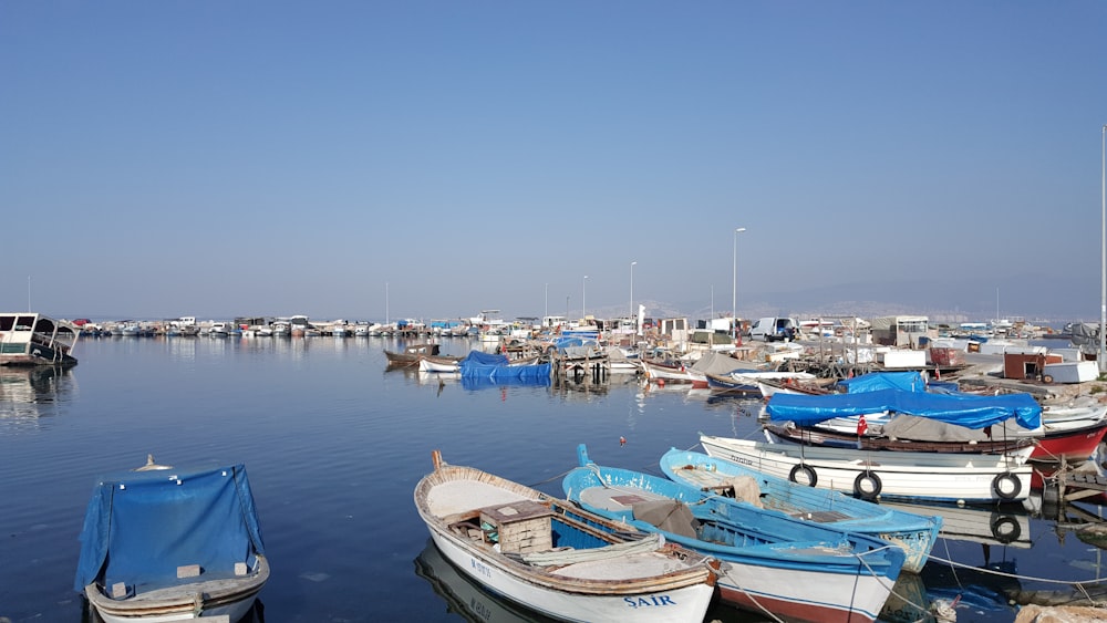 white and blue boats on sea during daytime