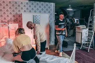 Technicians assembling a bedroom set in a customer's home.