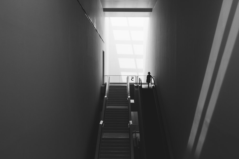 grayscale photo of a staircase