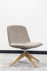brown wooden framed gray padded chair