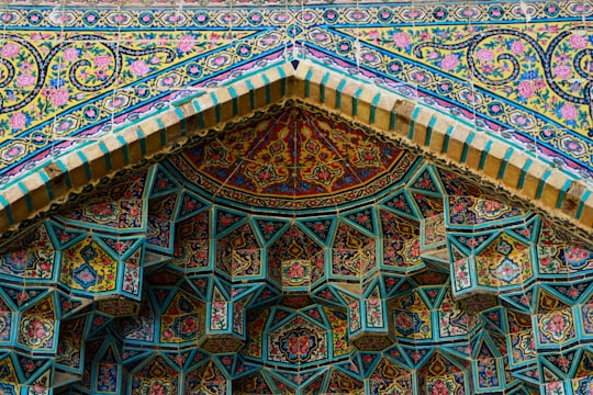 blue red and yellow floral textile in Shiraz Iran