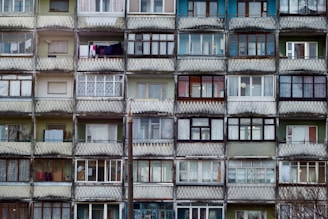 Facade of affordable housing buildings with balconies