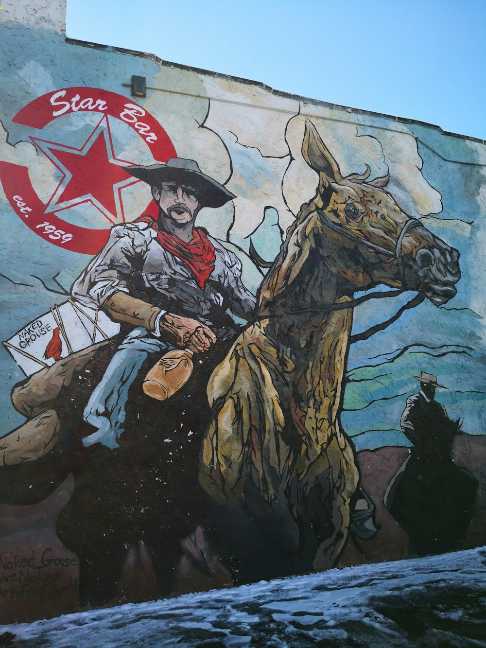 man riding horse holding a flag of america painting