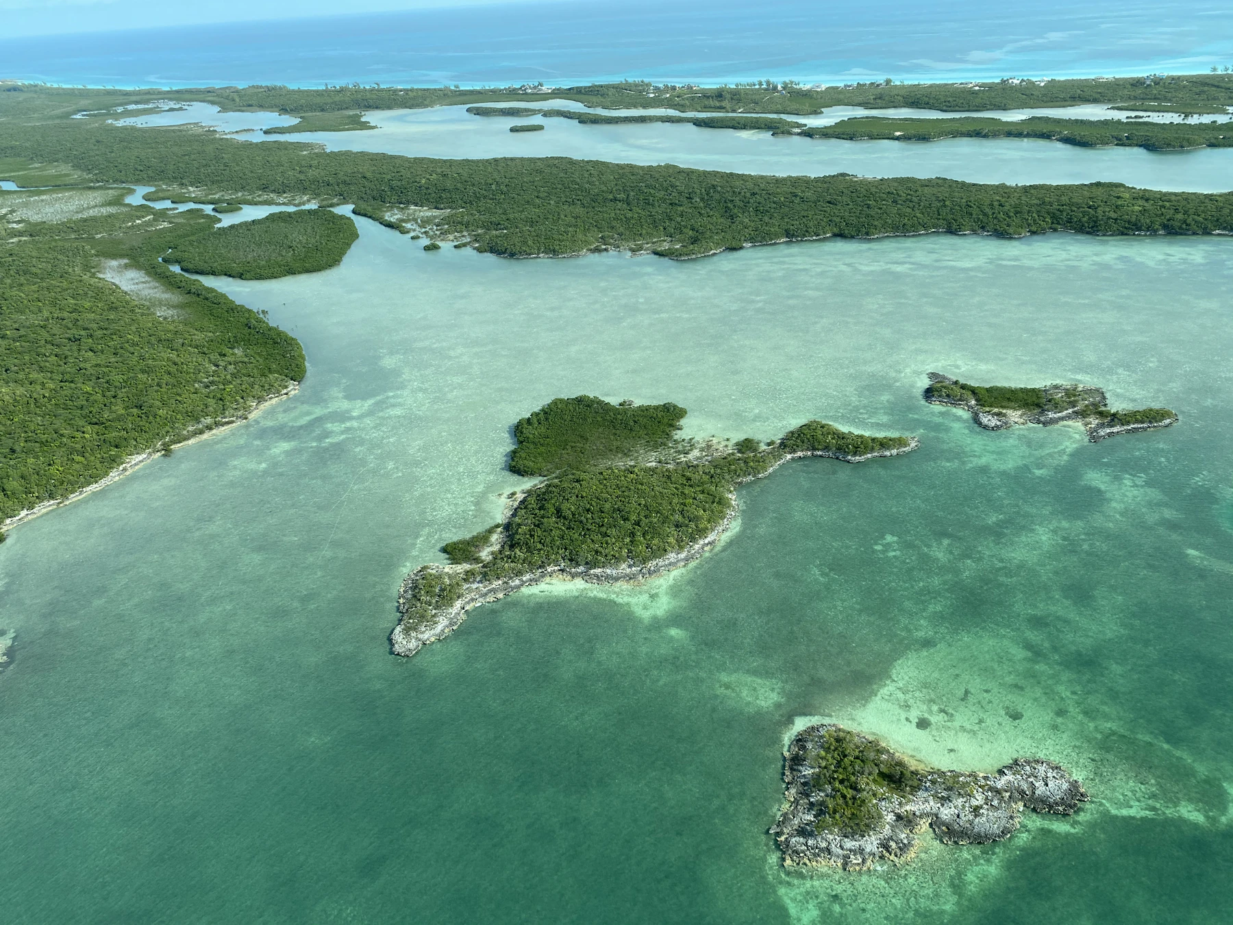 An aerial view of Great Harbour Cay in the Berry Islands.