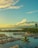 A marina filled with numerous boats docked in the calm water, surrounded by lush greenery and palm trees. In the background, a cityscape with tall buildings is visible under a sky filled with fluffy clouds, bathed in the warm glow of a setting sun.