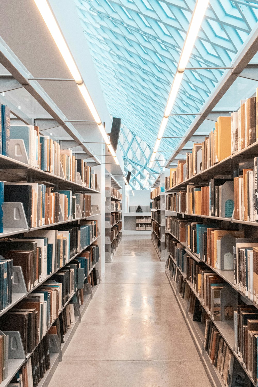 Braune Bücherregale aus Holz in der Bibliothek