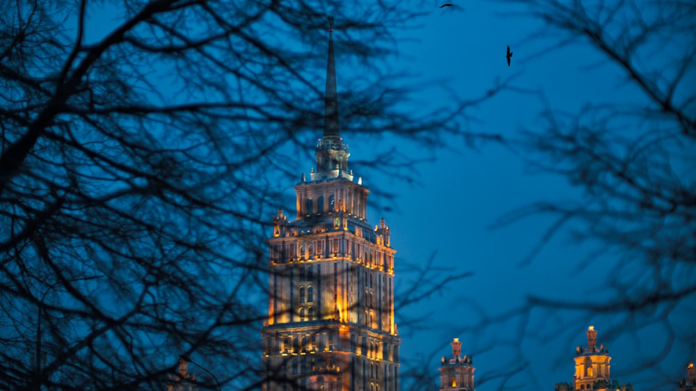 Edificio de hormigón marrón durante la noche