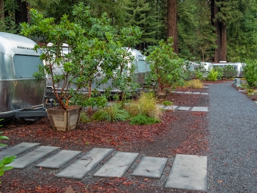 A row of trailers available for rent, lined up neatly at our Valle Stream location.