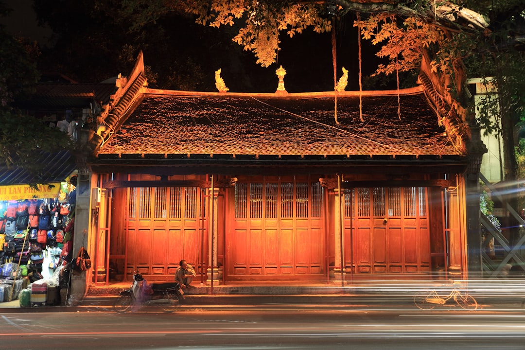 brown wooden house near trees during night time