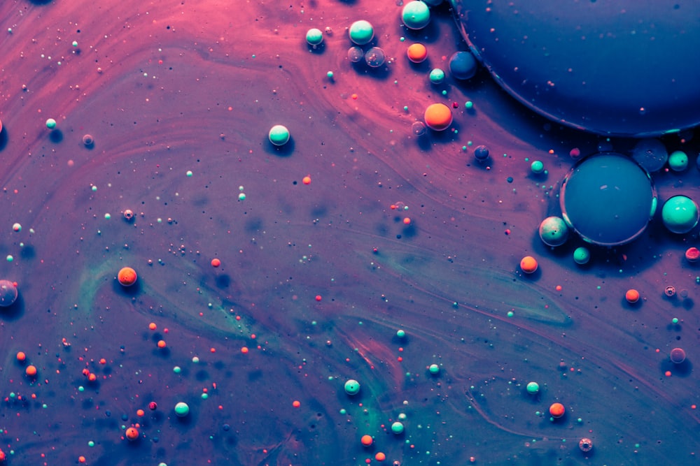 blue and pink water droplets