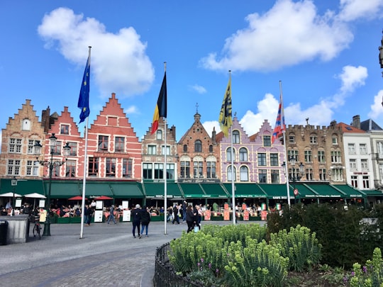 people walking on street near brown and green concrete building during daytime in Plaza Gran Mercado Belgium