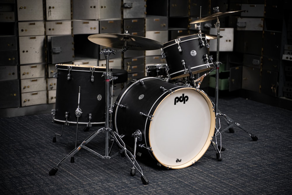 white and black drum set