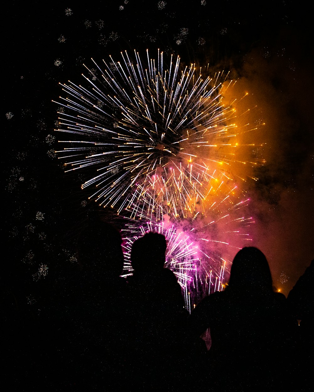 people watching fireworks display during nighttime
