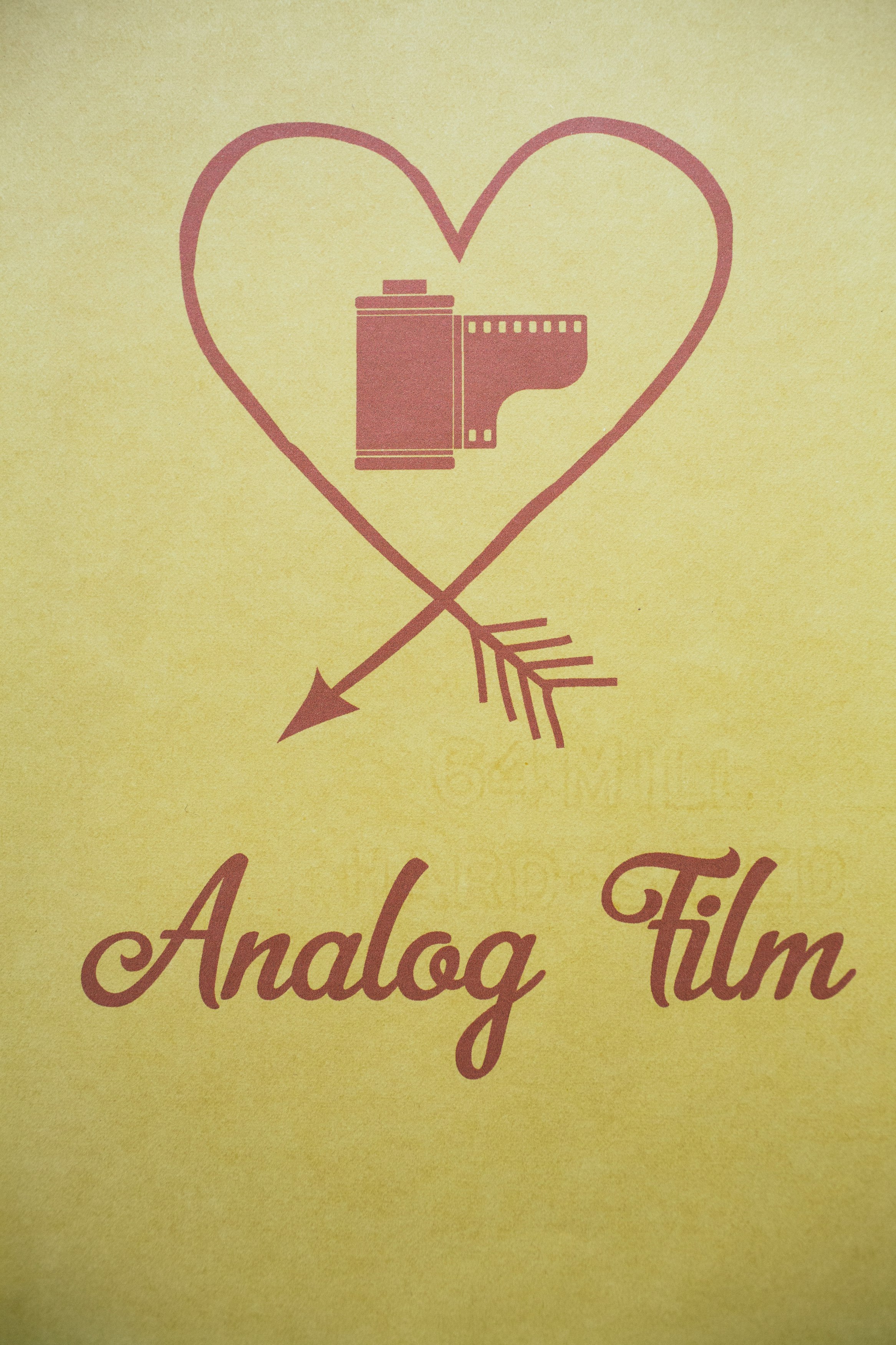Graphic illustration on grunge paper – love analog film 35mm