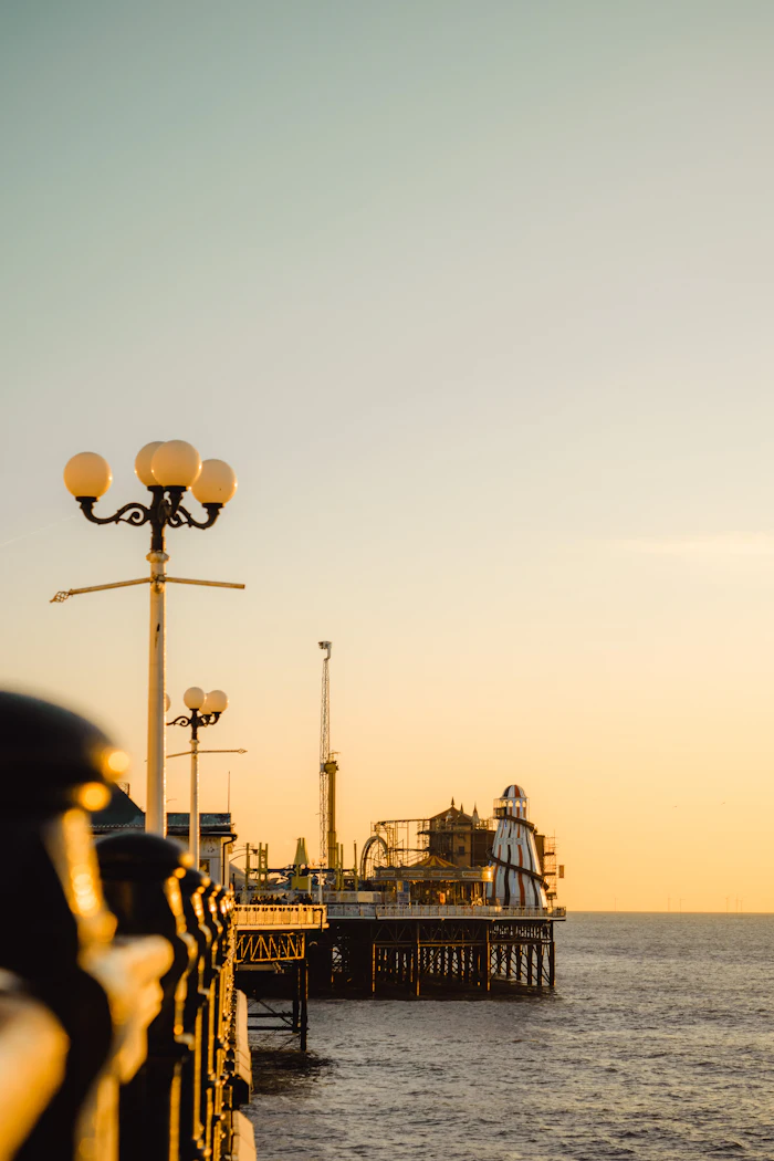 Brighton Pier at golden hour, East Sussex, England