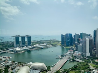 Aerial view of a promising hotel site surrounded by urban landmarks and greenery.