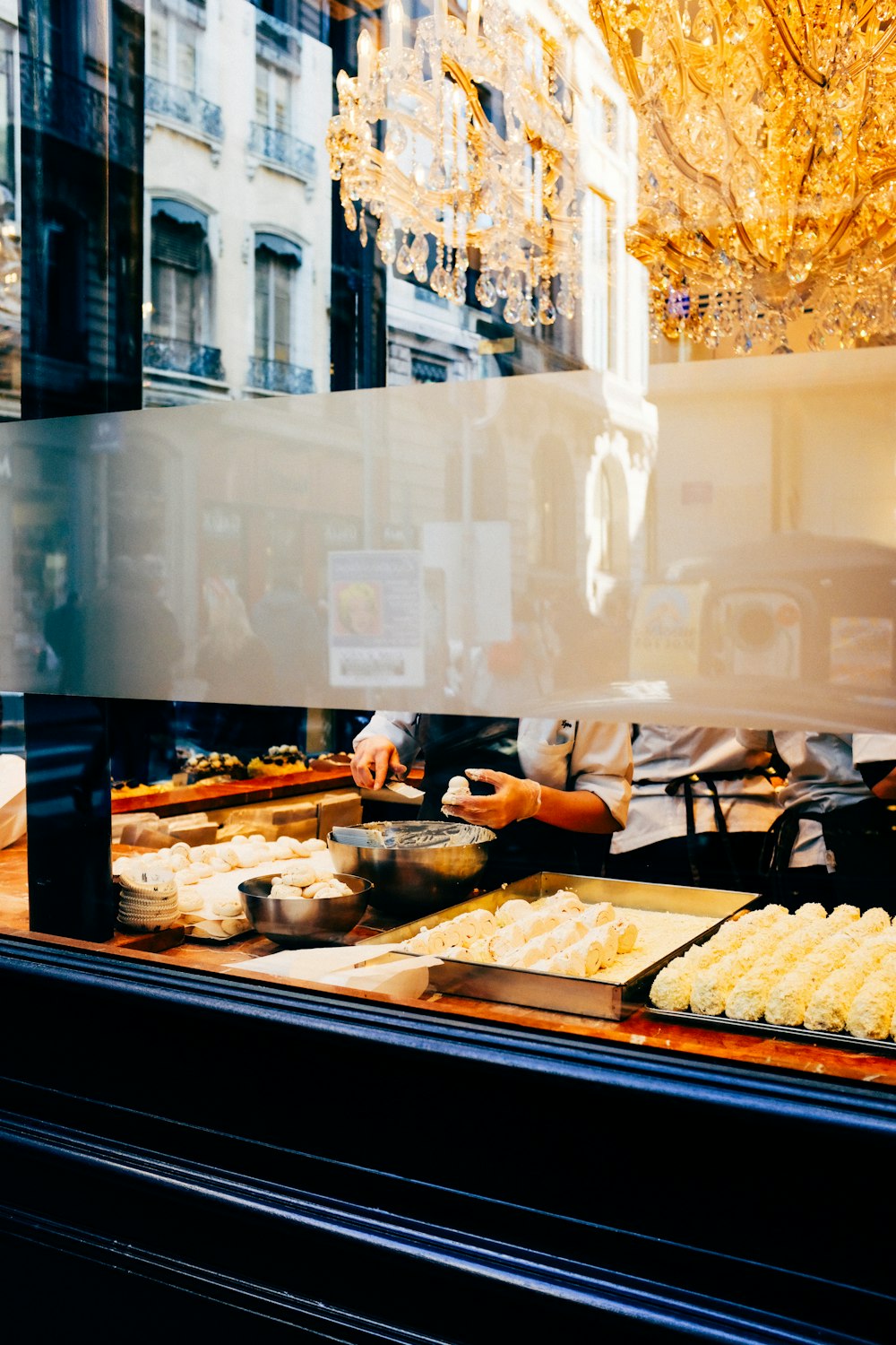 white and black food display counter