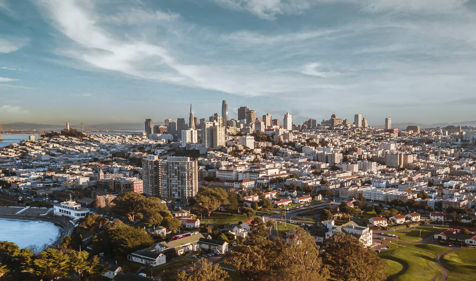 San Francisco city skyline under blue sky