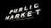 Neon sign displaying the words 'PUBLIC MARKET' against a dark background, with the letters illuminated in a bright white light.