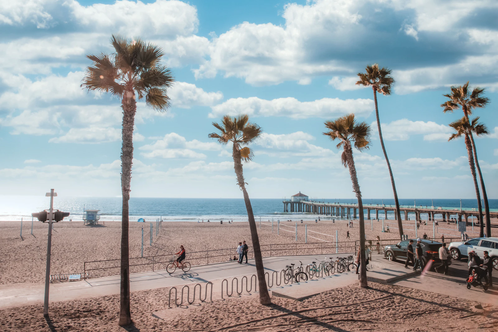 Manhattan Beach pier and palm trees