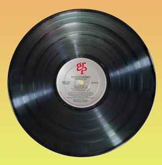 black vinyl record on orange surface