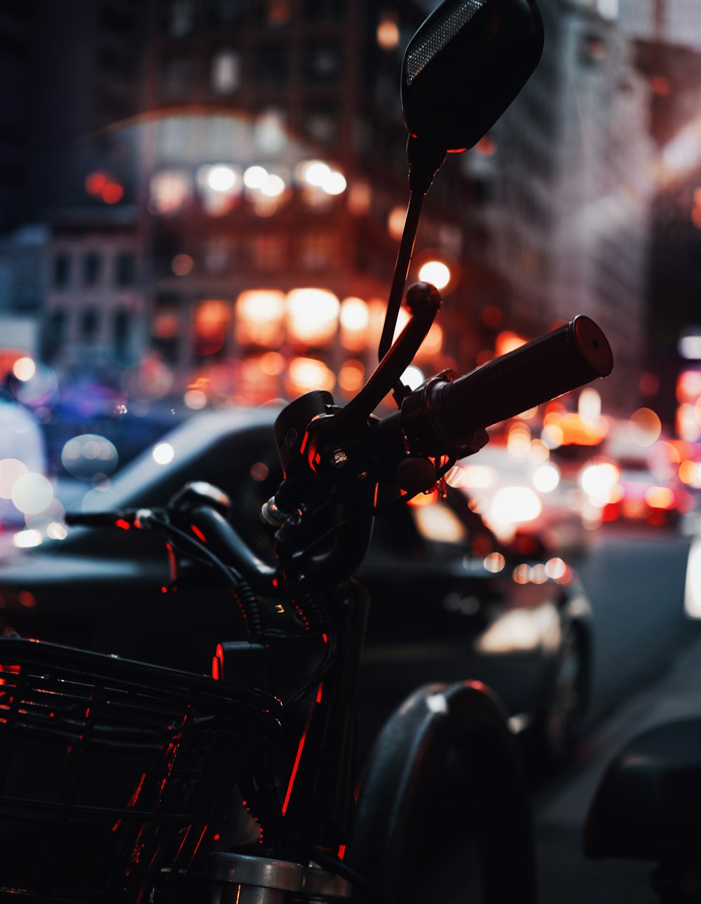 black and red motorcycle in bokeh photography