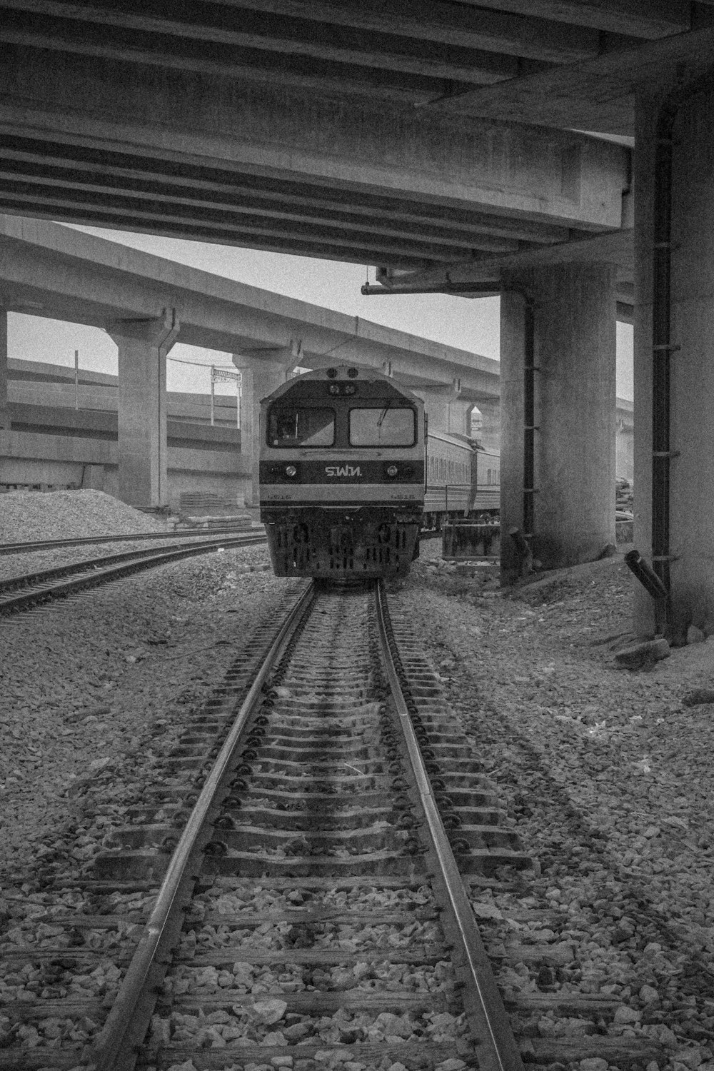 grayscale photo of train station
